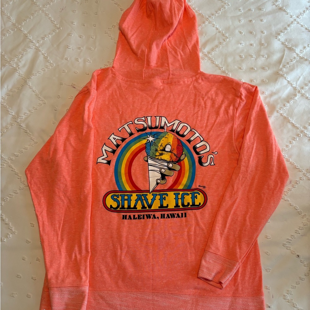 Coral Hooded Sweatshirt with Graphic Print Matsumotos Hawaii shave ice NWT